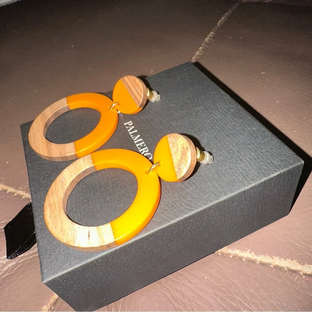 Palmero Earrings -Orange & natural wood -Lauma Collection -Lorelei Earrings NWT
